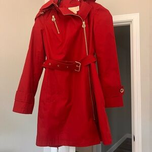 Michael Kors Red Trench Coat with Gold Accents